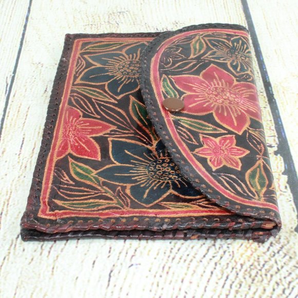 Lot of 3 Vintage Floral Print Handcrafted Sheepskin Leather Wallet Change Purse - Picture 4 of 15